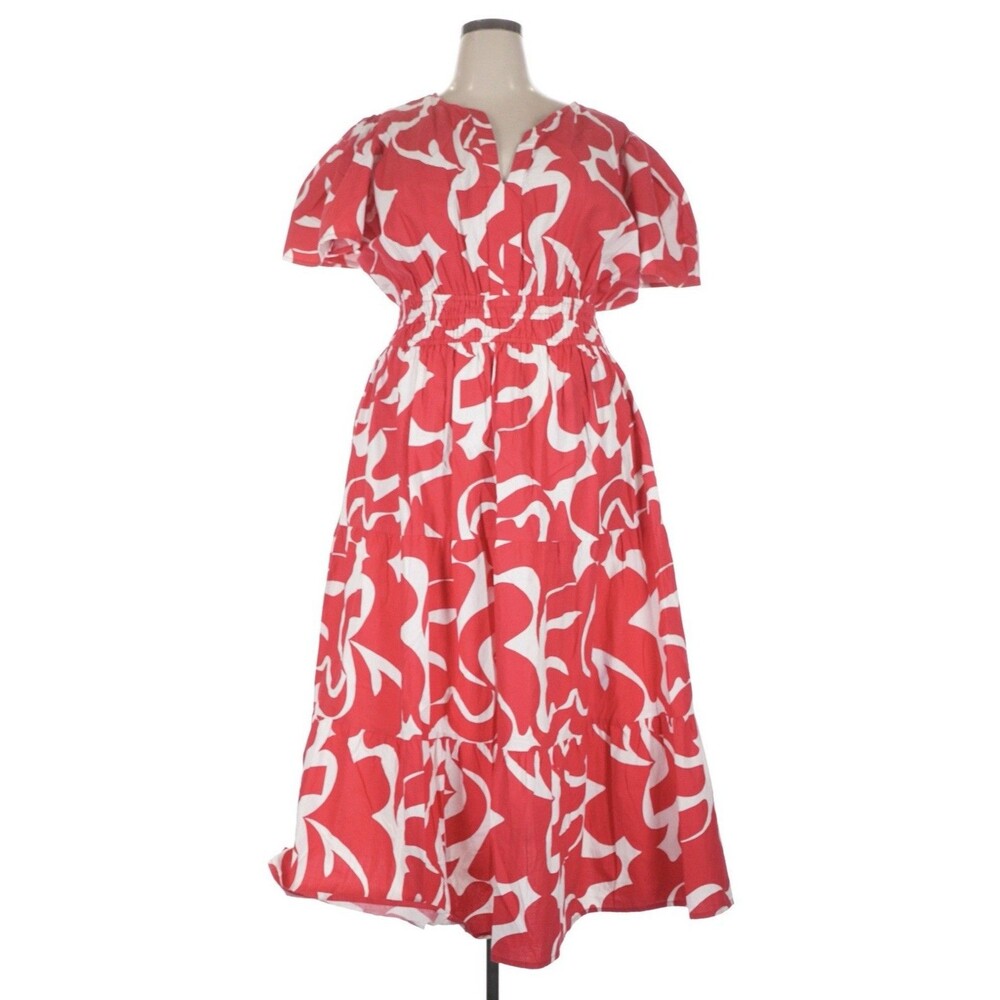 Meadow Rhodes Dress Women 3X Red White Tropical Maxi Sundress Boho Coastal Long